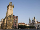 Town Hall  Clock  Church of St Nicholas  Old Town Square  Old Town  Prague  Czech Republic