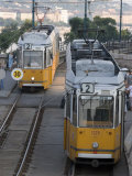 Two Trams in Budapest  Hungary  Europe