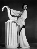 Kay Francis Modeling White-Crepe Lounging Robe with Crimson Trim  1937