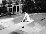 Michael Jackson at Home in Los Angeles by the Poolside  Sitting on Diving Board