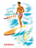 Matson Lines to Hawaii  Surfer and Outrigger  c1940s