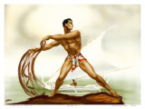 Hawaiian Net Fisherman with Outrigger  c1930s