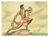 Hawaiian Fisherman Casting the Net  Airbrush c1940s