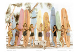 Hawaiian Surfer Girls  Hand Colored Photo