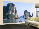 Halong Bay  Karst Limestone Rocks  House Boats  Vietnam