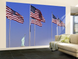 Statue of Liberty and Us Flags  New York City  USA