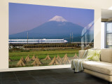 Mount Fuji  Bullet Train and Rice Fields  Fuji  Honshu  Japan