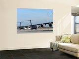 Formation of US Air Force C-17 Globemaster III's Prepare for Departure