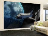 Space Shuttle Backdropped Against Earth