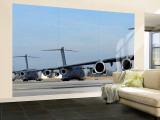Formation of US Air Force C-17 Globemaster III's Prepare for Departure