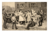 Organ Grinder Provides Music for a Sidewalk Dance of Children in a Large American City  1894