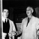 President Franklin D Roosevelt  Emerging from Voting Booth  with Secret Service Aid  November 1944