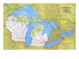 Wisconsin  Michigan  And The Great Lakes Map 1973