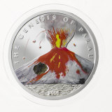 Genuine volcanic rock embedded in a coin from Palau