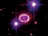 A shockwave released by an exploding star slams into a ring of debris