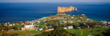 Town with Rock Formation in the River  Perce Rock  St Lawrence River  Gulf of Saint Lawrence