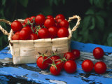 Still Life of Cherry Tomatoes in a Rectangular Woven Basket