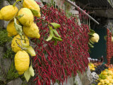 Close-up of Lemons and Chili Peppers in a Market Stall  Sorrento  Naples  Campania  Italy