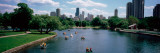 High Angle View of a Group of People on a Paddle Boat in a Lake  Lincoln Park  Chicago