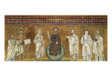 Benedictory Jesus with Sts Lawrence  Peter  Paul  Stephen  Hippolytus and Pope Pelagio