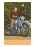 College Student on Blue Motorcycle