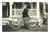 Black and White Photo of Young Girl with Bicycle