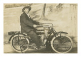 Black and White of Man on Motorcycle