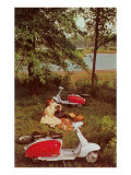 Picnicking Couple with Motorscooters