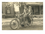 Black and White Photo of Couple on Motorcycle