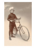 Young Boy in Chef's Hat with Bicycle