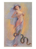 Snake and Woman with Hands on Breasts