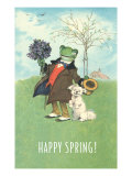 Happy Spring  Dressed Frog and Dog