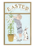 Victorian Boy Smelling Easter Lilies  Rabbits