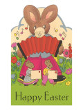 Happy Easter  Cartoon Rabbit with Accordion