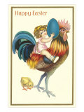 Happy Easter  Girl Riding Rooster