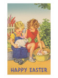 Happy Easter  Children with Rabbits