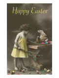 Happy Easter  Victorian Girl with Hen on Table