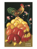 Rooster Atop Gold and Red Eggs