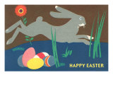 Easter Bunny Loping over Eggs
