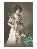 Woman in Elaborate Dress with Basket of Flowers