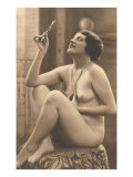 Nude Woman in Pearls with Small Mirror