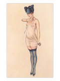 Woman in Sheer Slip with Black Stockings