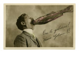Man with Fish Sticking Out of Mouth