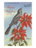 Happy Holidays from Florida  Mocking Bird  Poinsettias
