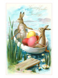 Loving Easter Greetings  Rabbits in Rowboat
