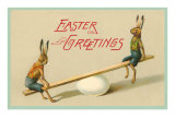 Easter Greetings  Rabbits on Seesaw