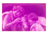 Purple  Two Girls with Dog