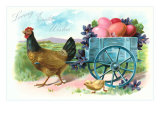 Loving Easter Wishes  Rooster Pulling Egg Wagon