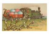 Easter Greetings  Locomotive with Eggs
