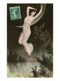 Bonne Fete  Woman Hanging from Moon